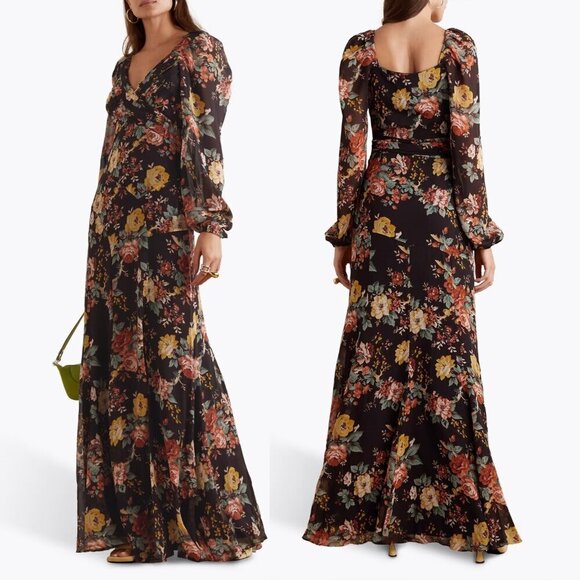 NWT VERONICA BEARD Avani wrap-effect floral-print silk-chiffon maxi dress Size 0 - Picture 1 of 11